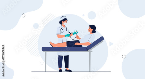 Nurse checking patient's blood pressure with sphygmomanometer in clinic, medical checkup