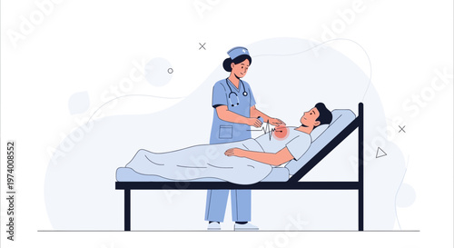 Nurse Administering Injection to Patient Lying in Hospital Bed