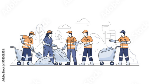 Construction Crew Hard at Work: A collaborative team of construction workers diligently engaged in their tasks.