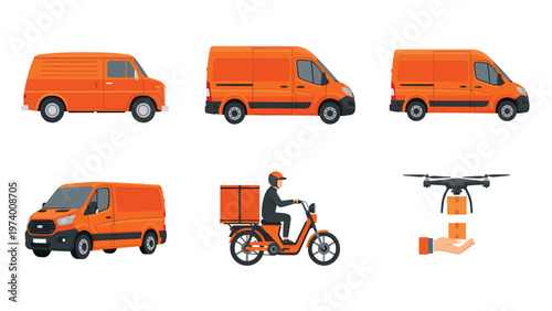 Orange Delivery Fleet: Vans, Scooter, and Drone for Modern Logistics and E-commerce Shipping