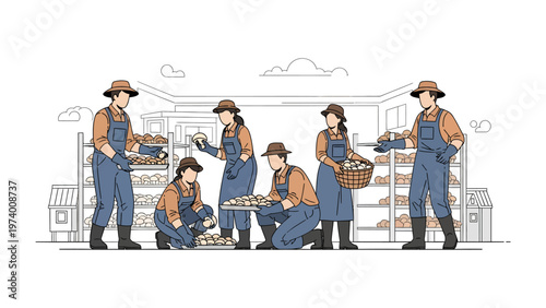 Farm Production: A team of dedicated farmers meticulously arranges and harvests crops, showcasing the heart of agricultural endeavors.