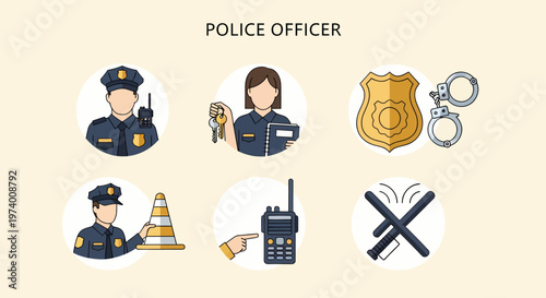 Illustration Set of Police Officer Law Enforcement Uniform.