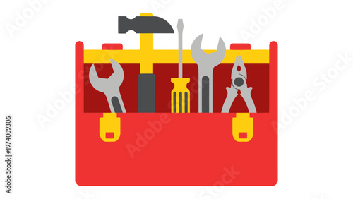 Toolbox essentials: A vibrant illustration showcasing the fundamental tools neatly organized within a classic toolbox, ready to assist in any construction or repair project.