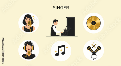 Illustration Set of Woman singing into a microphone 2.