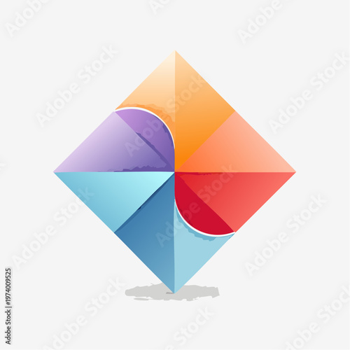 Free Download Abstract geometric shapes forming a colorful diamond with folded petals on a white background - GFXLoad