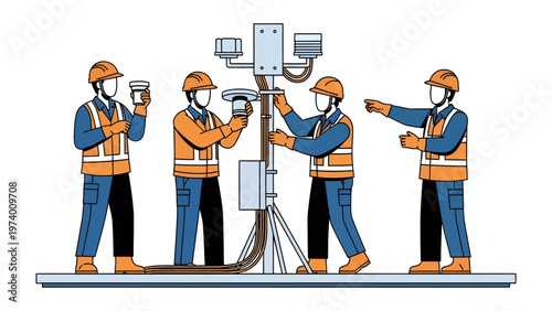 Technological Assembly: A team of skilled technicians diligently working to assemble and inspect the components, showcasing teamwork and technological prowess. 