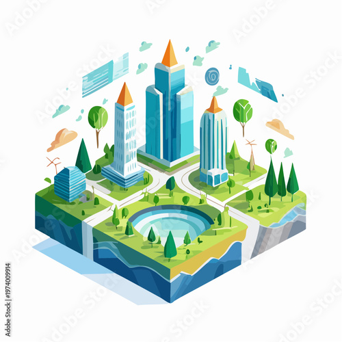 Future city planning concept showcasing smart development, green energy, and integrated community living