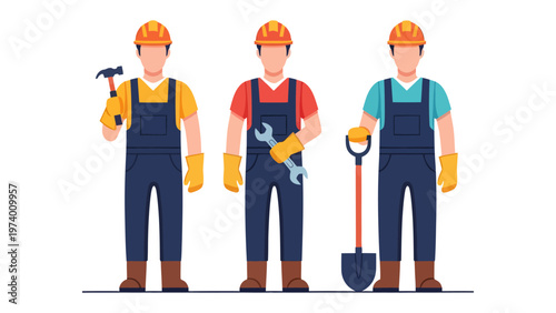 Construction Crew: A team of construction workers, each equipped with essential tools, stands ready for the day's tasks, embodying competence and the spirit of craftsmanship.