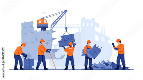 Maritime Workers at Dock: A team of skilled maritime workers collaborate on a dock, meticulously handling cargo in front of a massive ship, showcasing a symphony of labor and the industry's essence.