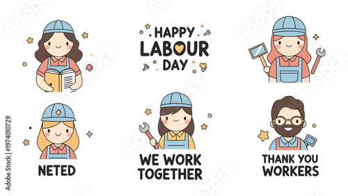 Labour Day Greetings: A collection of charming cartoon characters representing diverse professions and celebrating the spirit of hard work and dedication, sending warm wishes for a Happy Labour Day.
