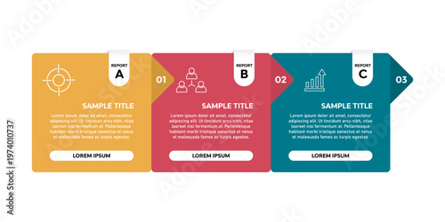 Vector infographic chart with 3 options and steps for visual presentations complete with icons. Editable vector illustration.