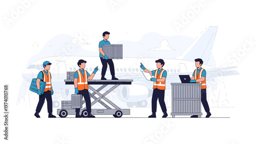 Loading the Cargo: A dedicated team efficiently loads cargo onto an aircraft, illustrating the precision and teamwork required for seamless transport operations. 