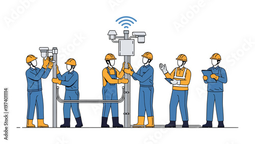 Constructing the Network: Skilled workers meticulously assemble a network infrastructure, establishing a crucial link in the chain of connectivity and technological advancement.