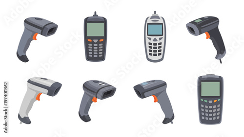 Barcode Scanners and Handheld Mobile Computers Set. Data Collection Devices for Logistics, Retail, and Warehouse Operations.