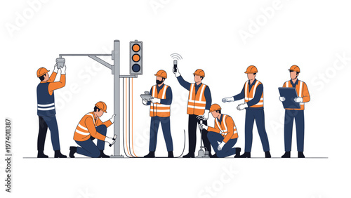 Construction Crew at Work: A team of skilled engineers and technicians meticulously works together on constructing and maintaining essential infrastructure, showcasing their expertise.