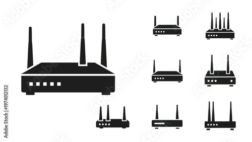 Wireless Router Icons and Illustration - Network and Connectivity Concept