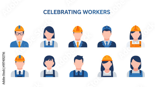 Celebrating Workers: A vibrant graphic showcasing a diverse array of workers, symbolizing appreciation and recognizing their invaluable contributions, set against a clean backdrop.