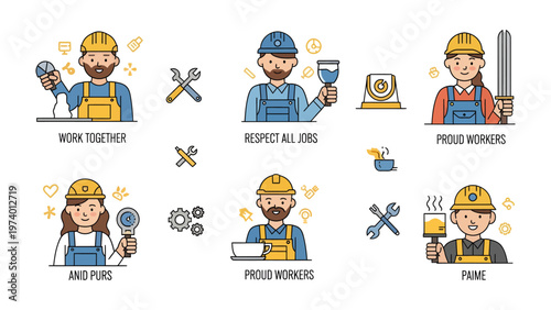 Illustrative Workers: A collection of various workers from multiple industries and fields. Includes engineering, plumbing and painting. 