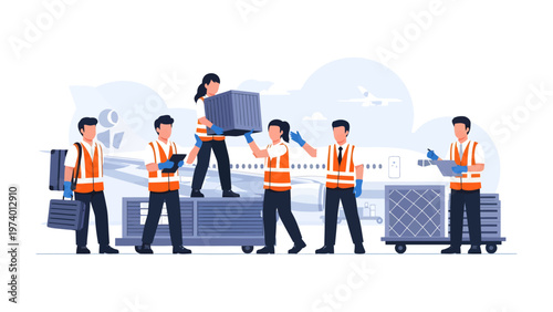 Aviation Workers on Loading Work: A dedicated team of aviation workers efficiently load cargo onto an airplane, ensuring smooth operations, embodying diligence, and precision in air transport.