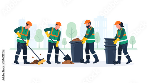 Clean Team: Dedicated sanitation workers diligently collect trash and maintain cleanliness in an urban setting.