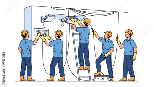 Installation Team in Action: A dedicated team of skilled workers collaborates, installing vital components to ensure seamless functionality