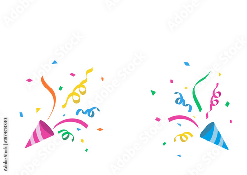 クラッカーと紙吹雪の背景イラスト　バナー　パーティ素材　　シンプル　カラフル　お祝い