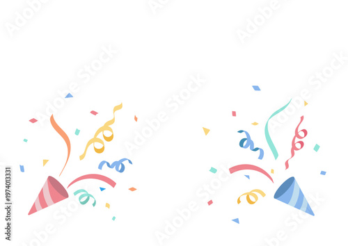 クラッカーと紙吹雪の背景イラスト　バナー　パーティ素材　　シンプル　カラフル　お祝い