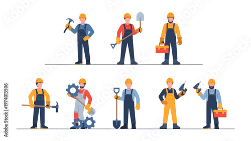 Constructors at Work: A collection of skilled constructors is ready with their tools. Depicting the essence of construction, showcasing determination and hard work.