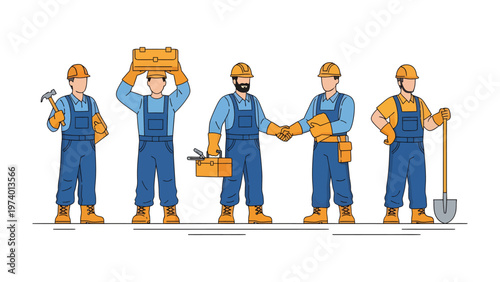 Construction Team in Action: A dynamic illustration depicts a dedicated construction team, each member expertly handling tools and embodying the essence of teamwork and craftsmanship.