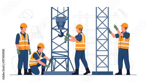 Construction Crew at Work: A team of skilled construction workers collaboratively builds a structure, showcasing their expertise and dedication in the field of construction.