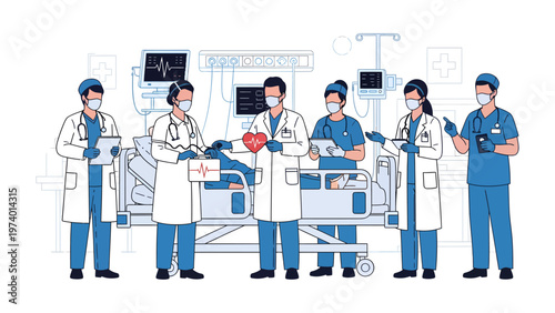 Medical Team: A dedicated medical team collaborates in a hospital setting, attending to a patient with precision and care, showcasing unwavering commitment and expertise.