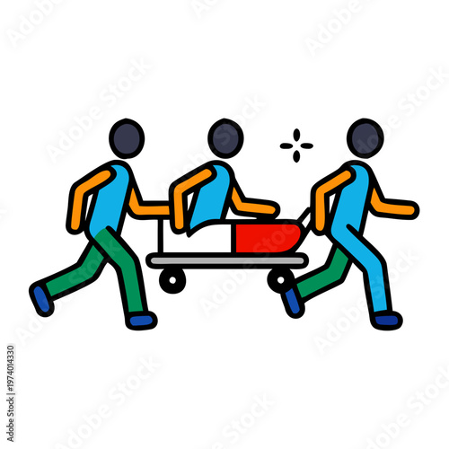 Medical team rushes patient on gurney to emergency room.