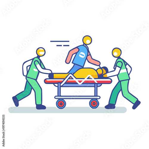 Medical team rushes patient on gurney to emergency room.