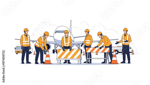 Airport Maintenance: A dedicated ground crew diligently working to maintain a passenger plane on the tarmac, ensuring safety and readiness for flight operations.