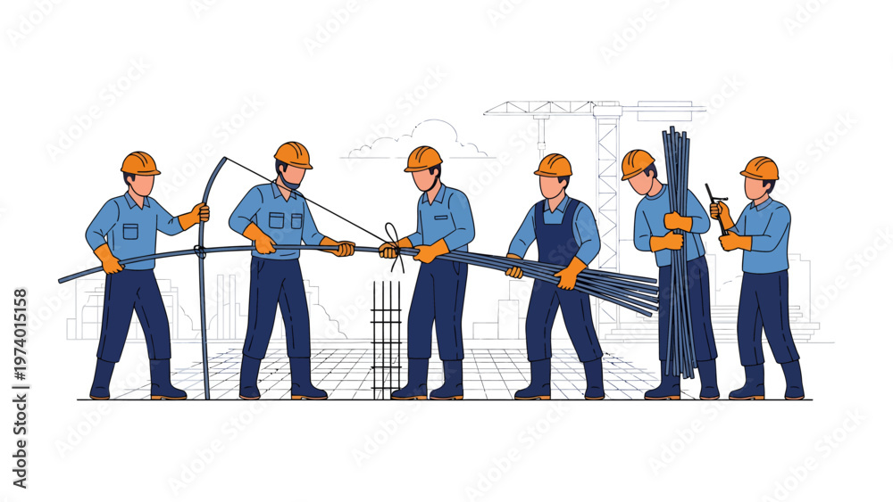 Obraz premium Construction Crew: A dedicated construction team works diligently, each member contributing to the building process, embodying teamwork and expertise.