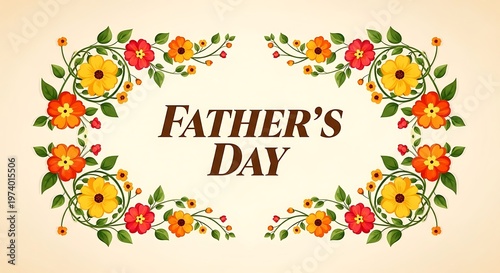 Colorful floral design banner celebrating Fathers Day with decorative flowers
