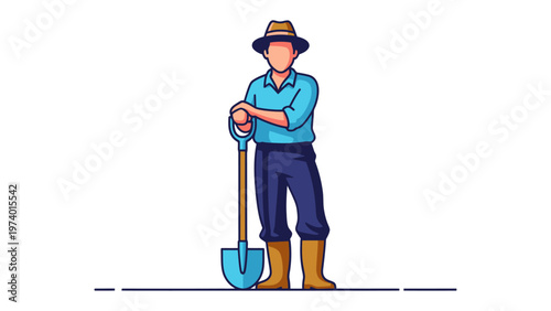 Gardener with shovel : A gardener, stoic and ready, leans on their shovel, embodying the essence of labor in the soil, ready for the growth that awaits.