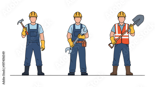 Construction Crew Ready for Action: A dedicated construction crew stands ready for duty, each member poised with their essential tools.