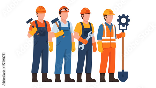 Builders at Work: A collective of construction builders, each with a different tool in hand, stands united, ready to tackle the challenges of the day.