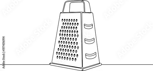 Continuous one line of a cheese grater, a detailed symbol in cooking, style hand drawing vector illustration.