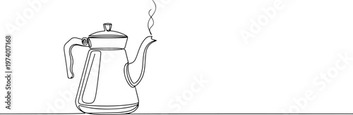 Continuous one line of a coffee pot, symbolizing morning routine, style hand drawing vector illustration.