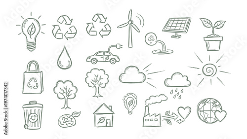 Sustainable Ecosystem Icons: A collection of meticulously crafted ecological icons. Representing vital concepts of sustainability, conservation, and environmental protection.