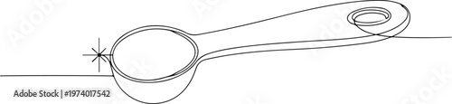 Continuous one line of a measuring spoon, recipe precision symbol, style hand drawing vector illustration.