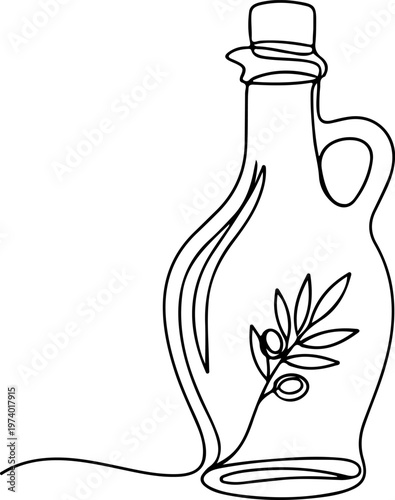 Continuous one line of an olive oil bottle, symbol of healthy cooking, style hand drawing vector illustration.