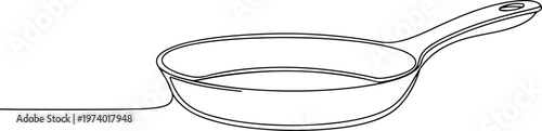 Continuous one line of a flat pan, modern practical cooking symbol, style hand drawing vector illustration.