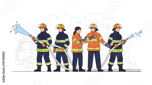 Bravery in the Face of Adversity: A dedicated team of firefighters stand united, their commitment and courage on full display as they prepare to battle the inferno.