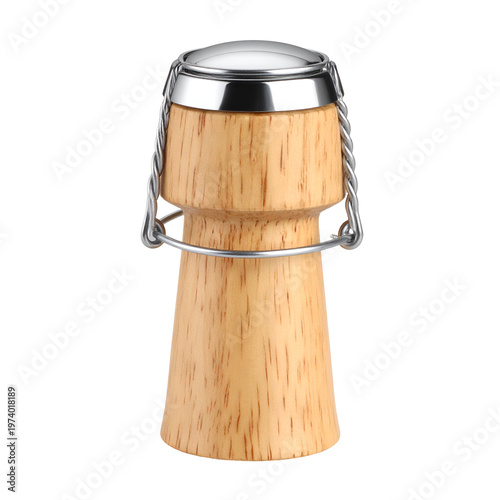 Wooden Champagne Cork with Metal Cage and Cap, Isolated Sparkling Wine Stopper, Transparent Background