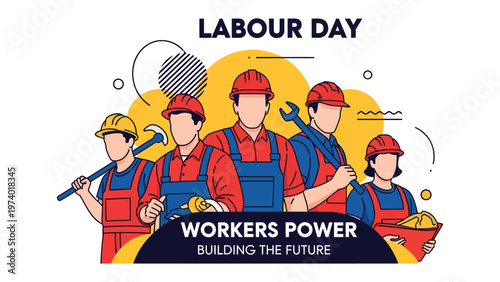 Celebrating Labor Day and Workers' Power: An illustration that captures the essence of Labour Day, highlighting workers' strength and contribution to building a better future.