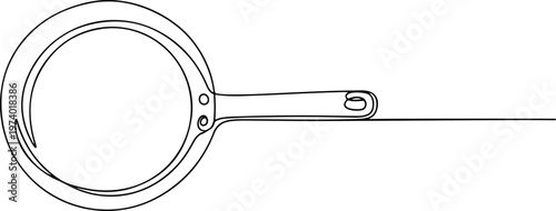 Continuous one line of a flat pan, modern practical cooking symbol, style hand drawing vector illustration.