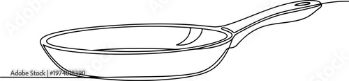 Continuous one line of a flat pan, modern practical cooking symbol, style hand drawing vector illustration.